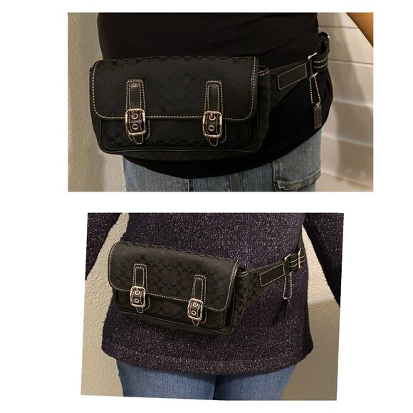 COACH BELT BAG FANNY PACK IN SIGNATURE MINI "C" JACQUARD FABRIC & LEATHER BLACK - Picture 10 of 12